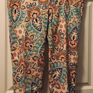 Chico's Teal and Orange Paisley Ankle Pants NWT